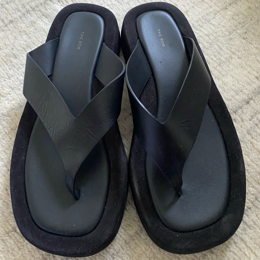 The Row Ginza leather and suede platform flip flops, 39.5 NEW